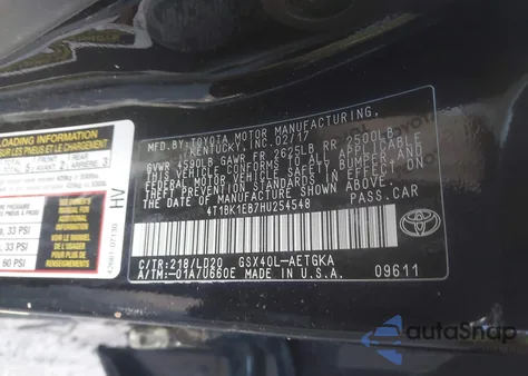2017 Toyota Avalon Xle z USA, uszkodzony, nr VIN 4T1BK1EB7HU254548